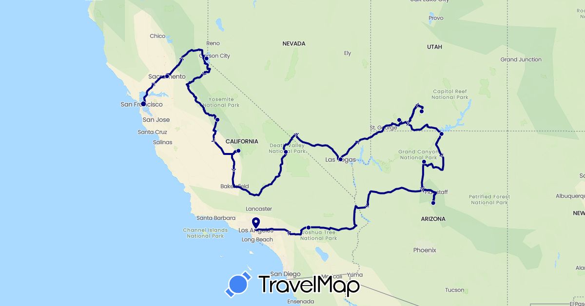 TravelMap itinerary: driving in United States (North America)